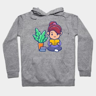 Cute girl reading book cartoon Hoodie